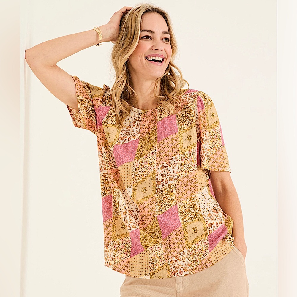 New FATFACE Top Patchwork Print LYNDY Bohemian Lagenlook Flowy Casual Summer